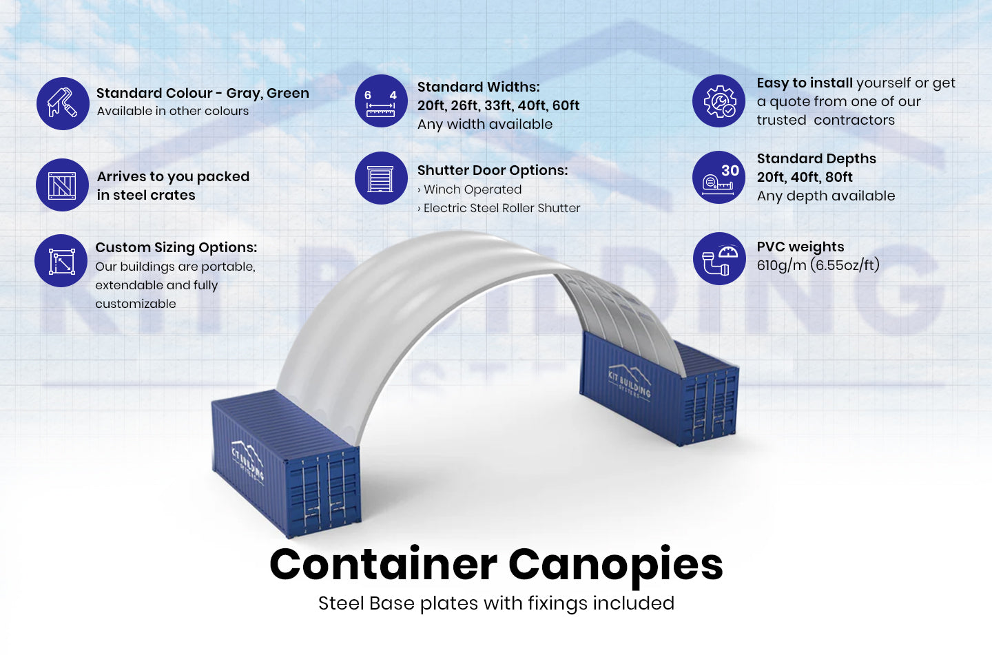 Zadaszenia kontenerowe — 12 m x 6 m x 4,5 m (40 stóp x 20 stóp x 15 stóp)