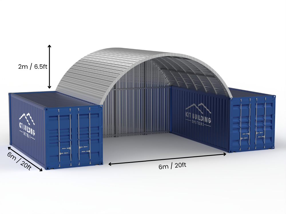 Rozpiętość 6m (20ft) | Stalowe daszki kontenerowe szerokość 20ft, wysokość 6,5ft (6m x 2m)