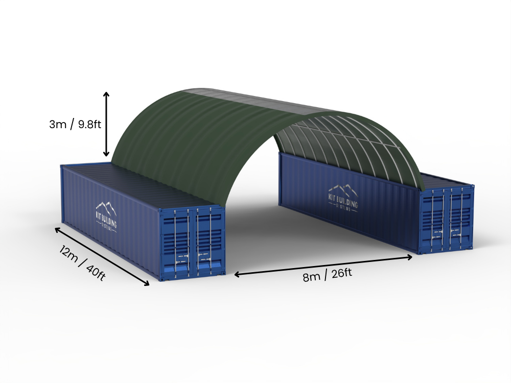 Rozpiętość 8m (26ft) | Zadaszenia kontenerowe 26ft szerokości, 10ft wysokości (8m x 3m)