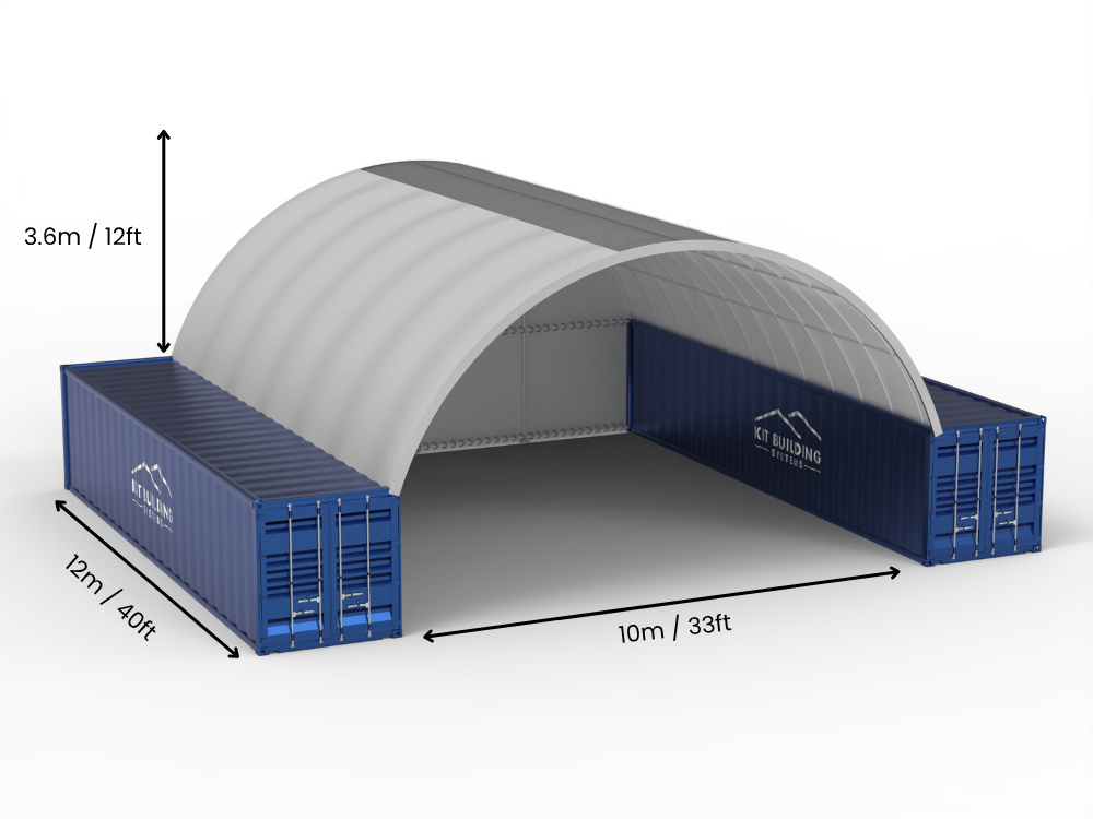 Rozpiętość 10m (33 stopy) | Zadaszenia kontenerowe - 33 stopy x 12 stóp (10m x 3,6m)