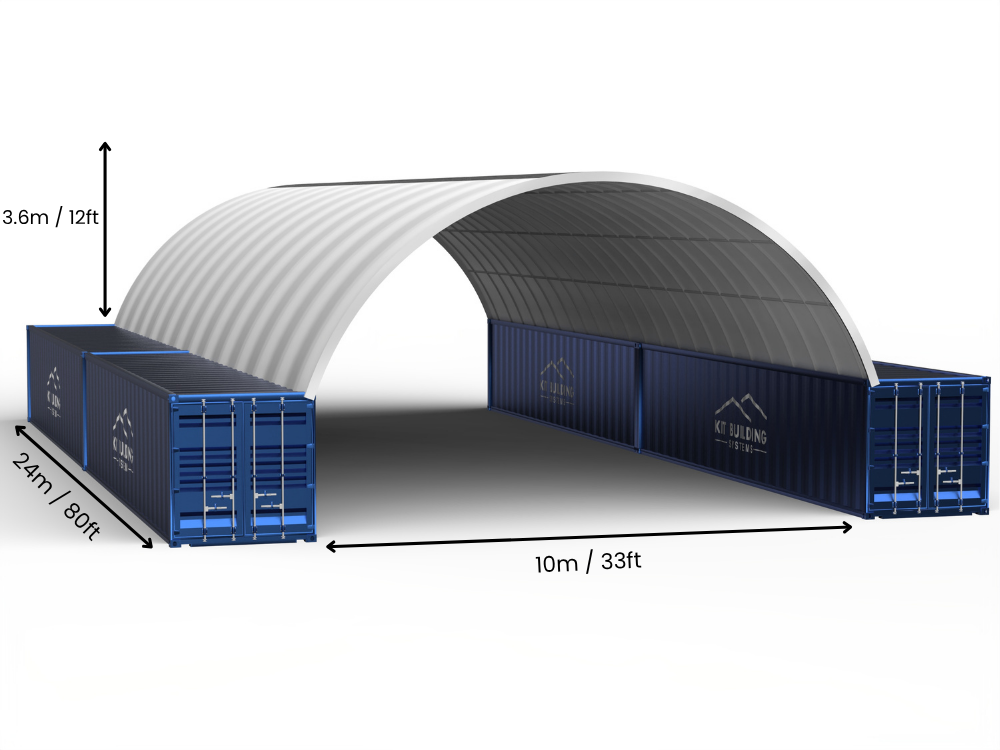 Rozpiętość 10m (33 stopy) | Zadaszenia kontenerowe - 33 stopy x 12 stóp (10m x 3,6m)