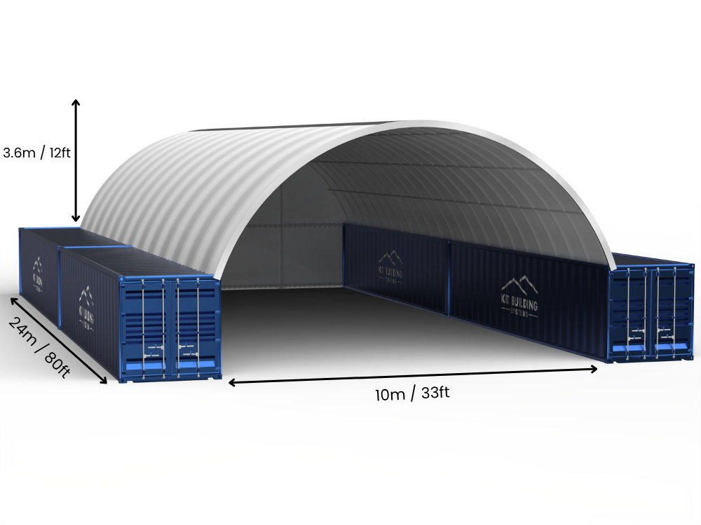Rozpiętość 10m (33 stopy) | Zadaszenia kontenerowe - 33 stopy x 12 stóp (10m x 3,6m)