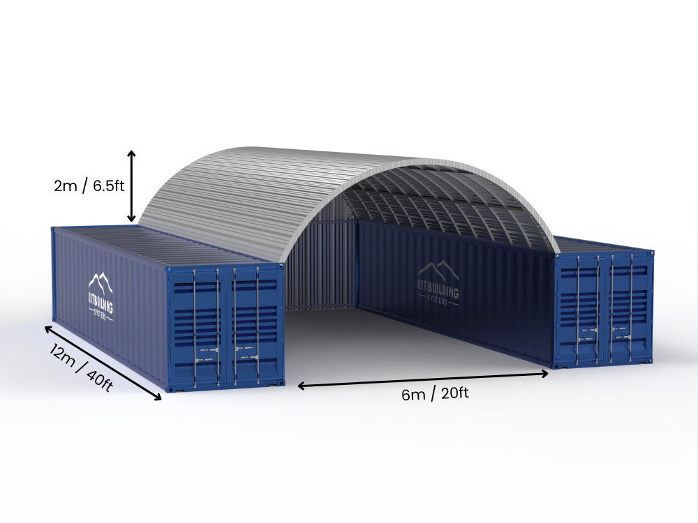 Stalowe zadaszenia kontenerowe - 20ft x 40ft x 6,5ft (6m x 12m x 2m)