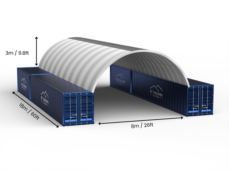 Rozpiętość 8m (26ft) | Zadaszenia kontenerowe 26ft szerokości, 10ft wysokości (8m x 3m)