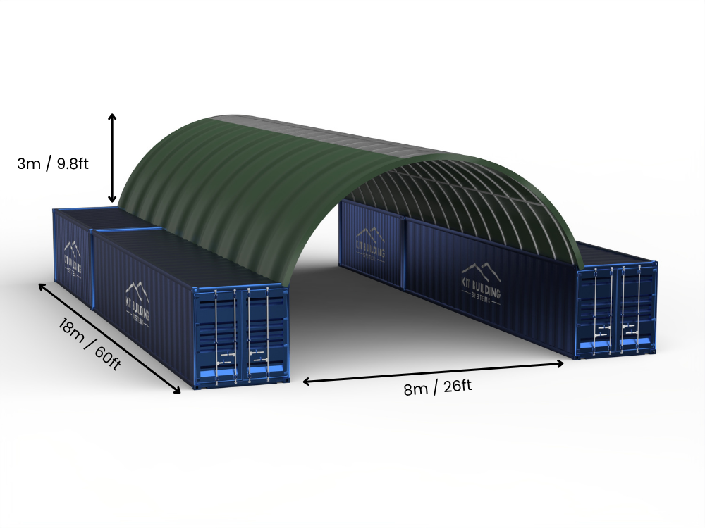 Rozpiętość 8m (26ft) | Zadaszenia kontenerowe 26ft szerokości, 10ft wysokości (8m x 3m)