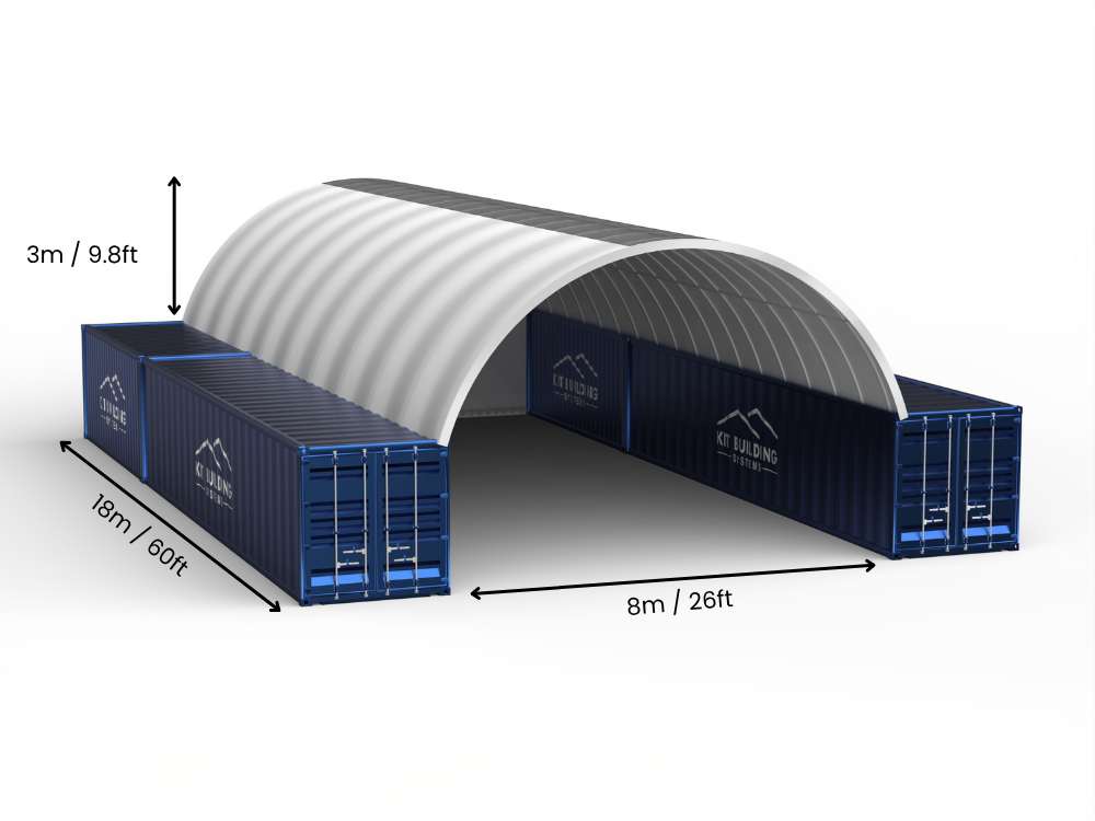 Rozpiętość 8m (26ft) | Zadaszenia kontenerowe 26ft szerokości, 10ft wysokości (8m x 3m)