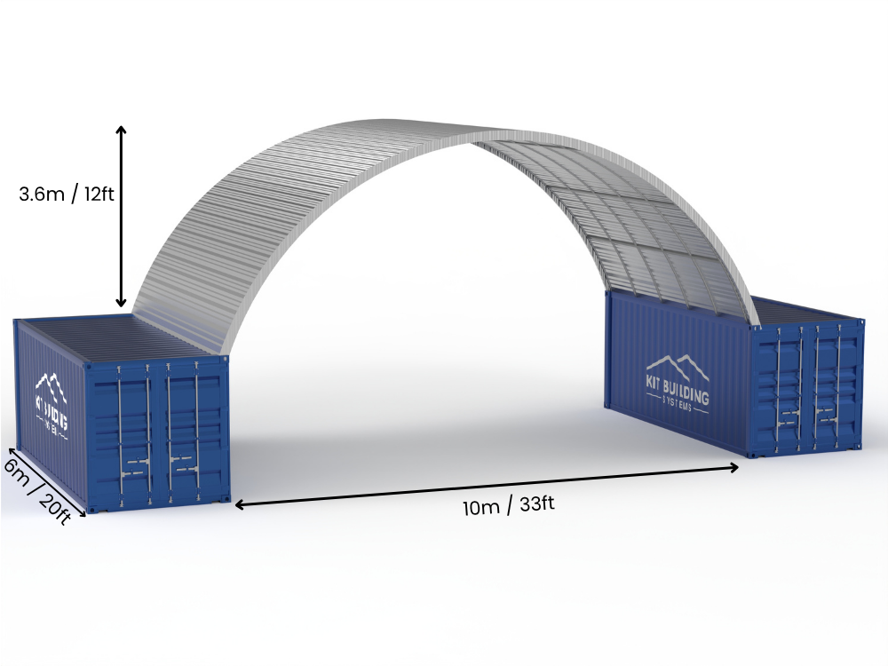 Rozpiętość 10m (33 stopy) | Stalowe daszki kontenerowe - 33 stopy x 12 stóp (10m x 3,6m)