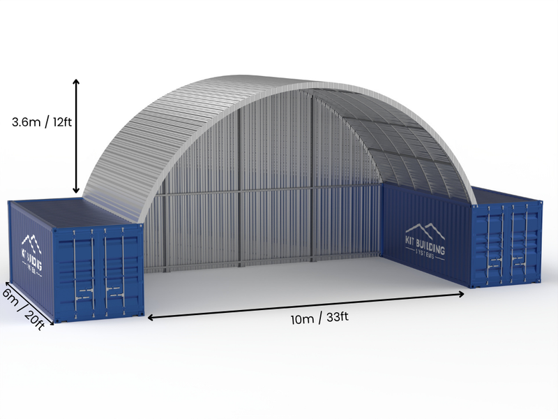 Rozpiętość 10m (33 stopy) | Stalowe daszki kontenerowe - 33 stopy x 12 stóp (10m x 3,6m)