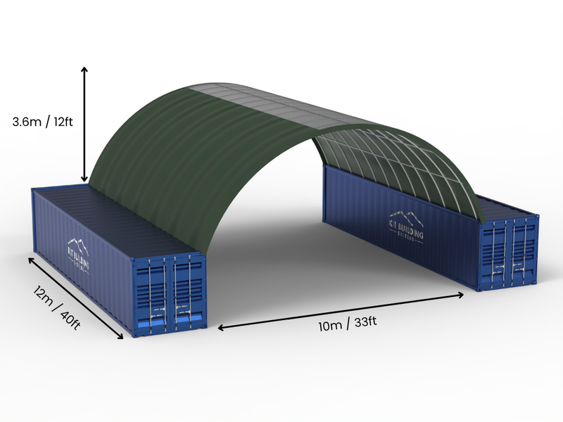 Rozpiętość 10m (33 stopy) | Zadaszenia kontenerowe - 33 stopy x 12 stóp (10m x 3,6m)