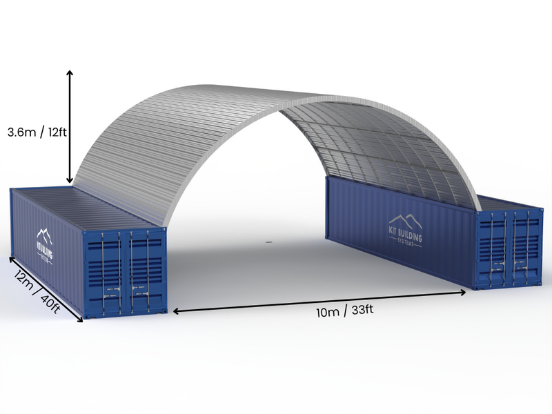 Rozpiętość 10m (33 stopy) | Stalowe daszki kontenerowe - 33 stopy x 12 stóp (10m x 3,6m)