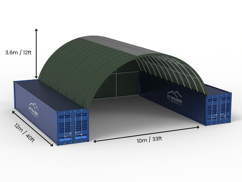 Rozpiętość 10m (33 stopy) | Zadaszenia kontenerowe - 33 stopy x 12 stóp (10m x 3,6m)