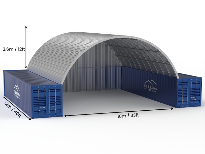 Rozpiętość 10m (33 stopy) | Stalowe daszki kontenerowe - 33 stopy x 12 stóp (10m x 3,6m)