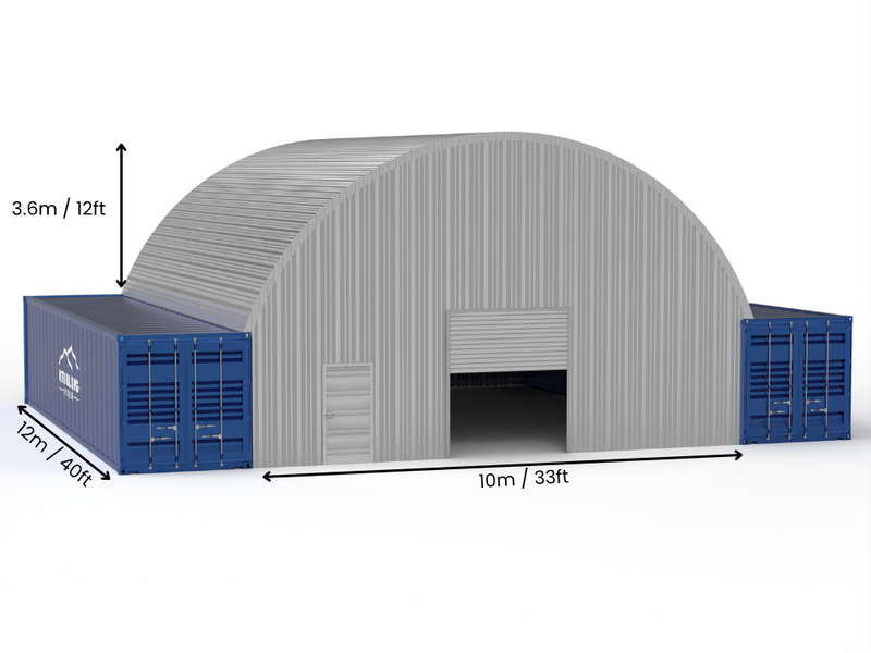 Rozpiętość 10m (33 stopy) | Stalowe daszki kontenerowe - 33 stopy x 12 stóp (10m x 3,6m)