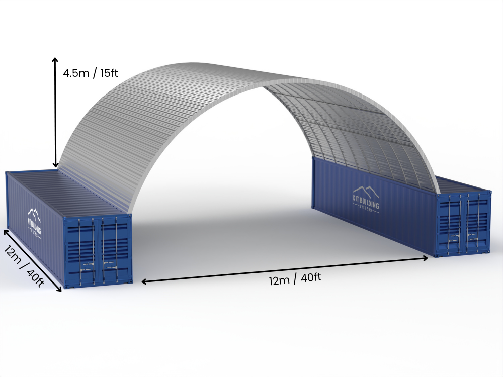 Rozpiętość 12m (40 stóp) | Stalowe daszki kontenerowe - 40 stóp x 15 stóp (12m x 4,5m)