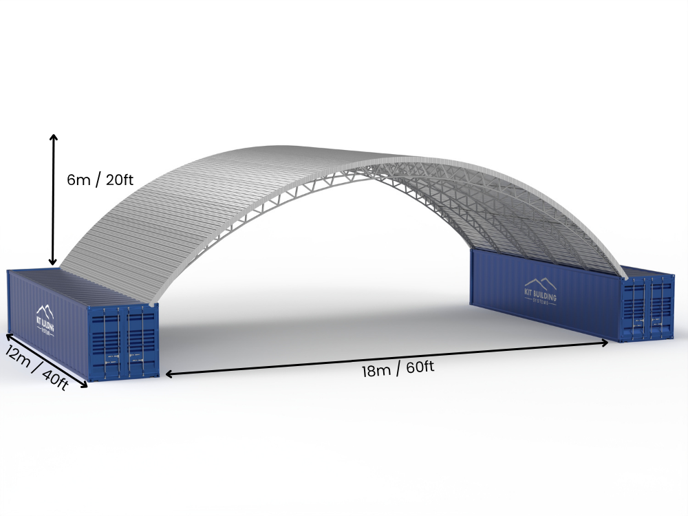 Stalowe zadaszenia kontenerowe - 60ft x 40ft x 20ft (18m x 12m x 6,1m)
