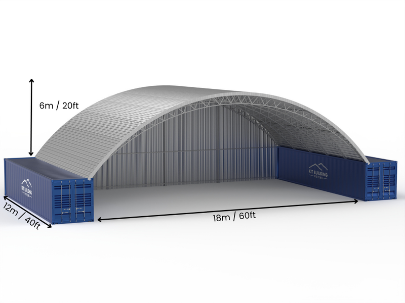 Stalowe zadaszenia kontenerowe - 60ft x 40ft x 20ft (18m x 12m x 6,1m)