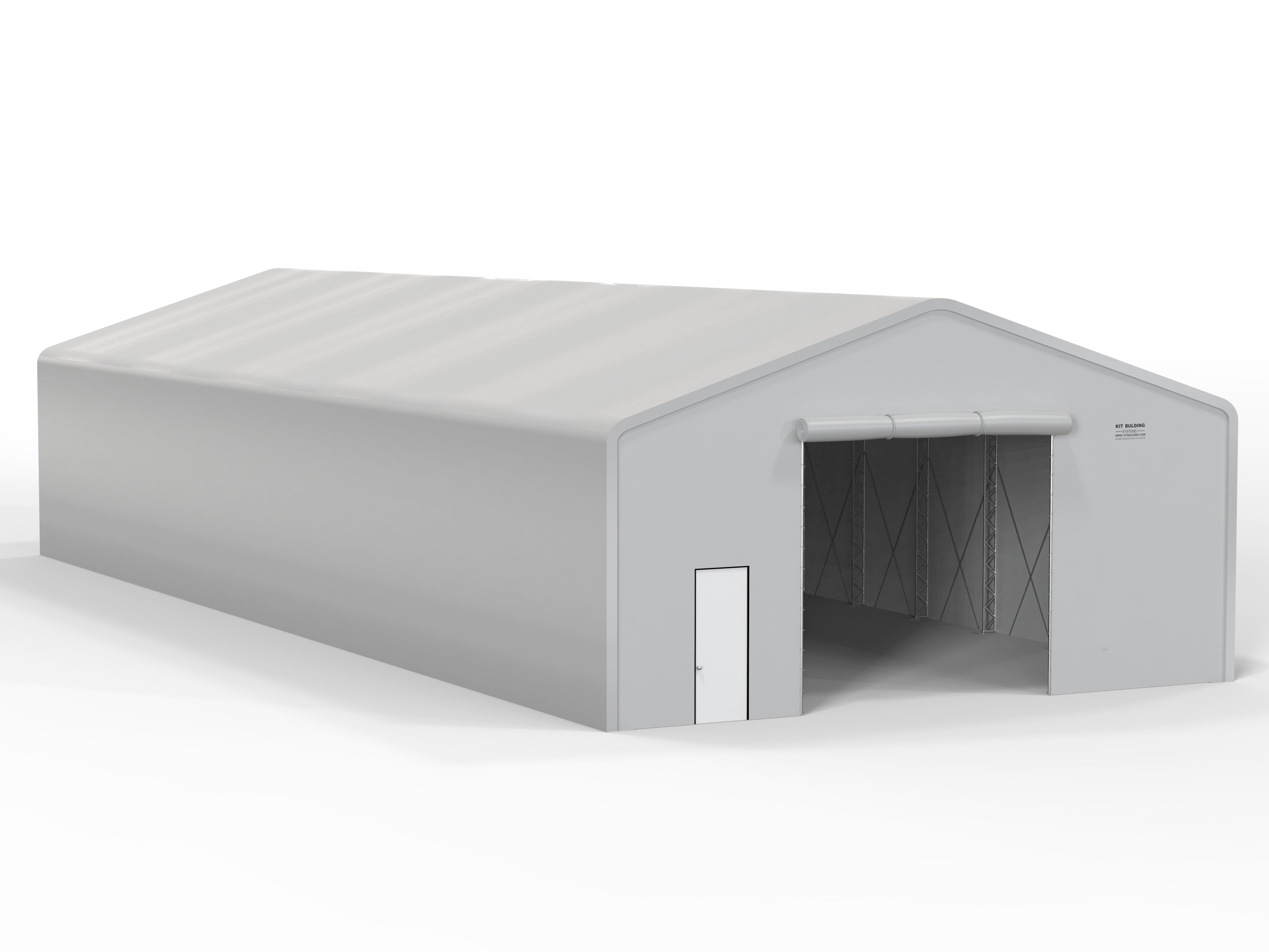 Kit Buildings 100ft x 40ft x 21ft (30x12.2x6.4m) / Manual Rolling PVC Door Fabric Storage Buildings | Double Truss